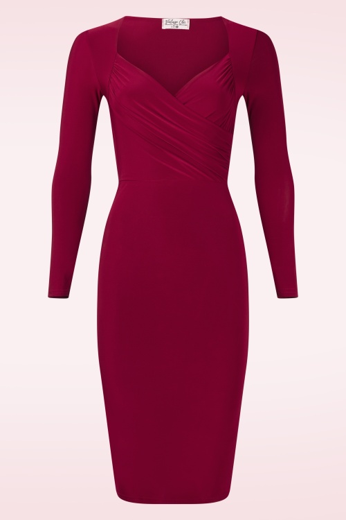 Vintage Chic for Topvintage - Camila slinky pencil jurk in wijnrood