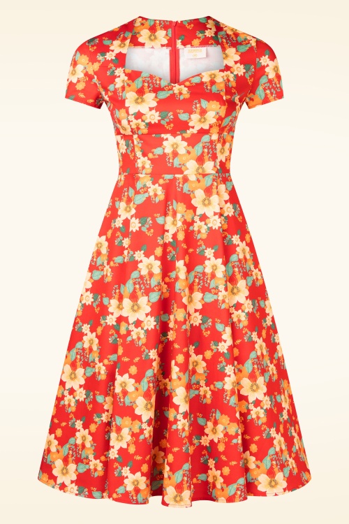Topvintage Boutique Collection - Topvintage exclusiv ~ Joliena Herbst Floral Swingkleid in Rostorange