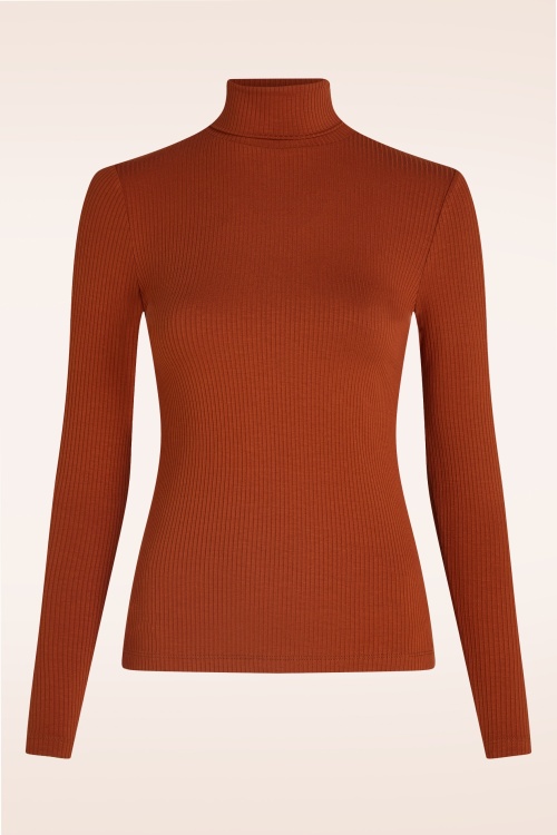 King Louie - Rollkragen Uni Rippen Top in Spicy Braun. 2