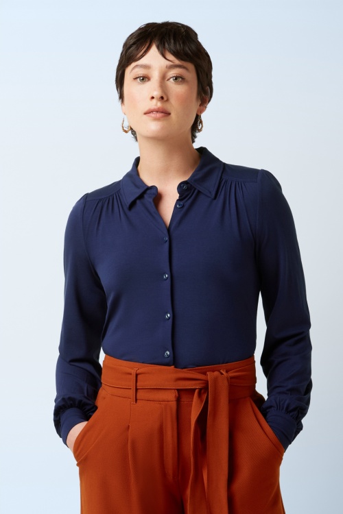 King Louie - Carina EcoVero blouse in rhodoniet blauw