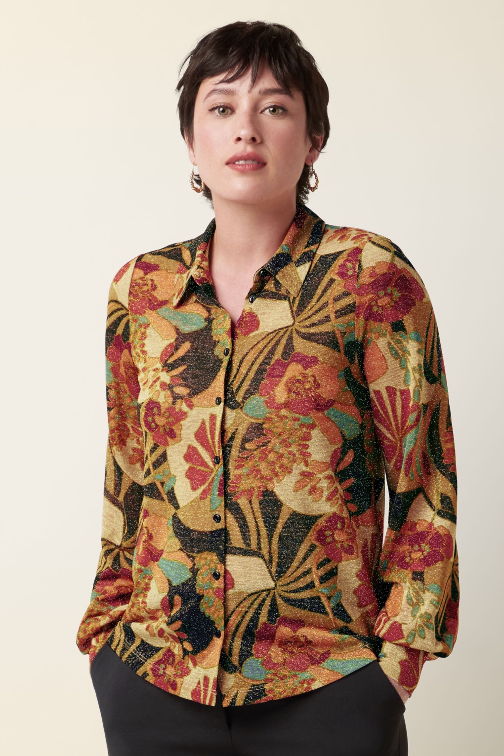 Chemisier Femme King Louie Bella - Col Revers, Manches Bouffantes, Viscose, Motif à Pois, Élégant Et Confortable