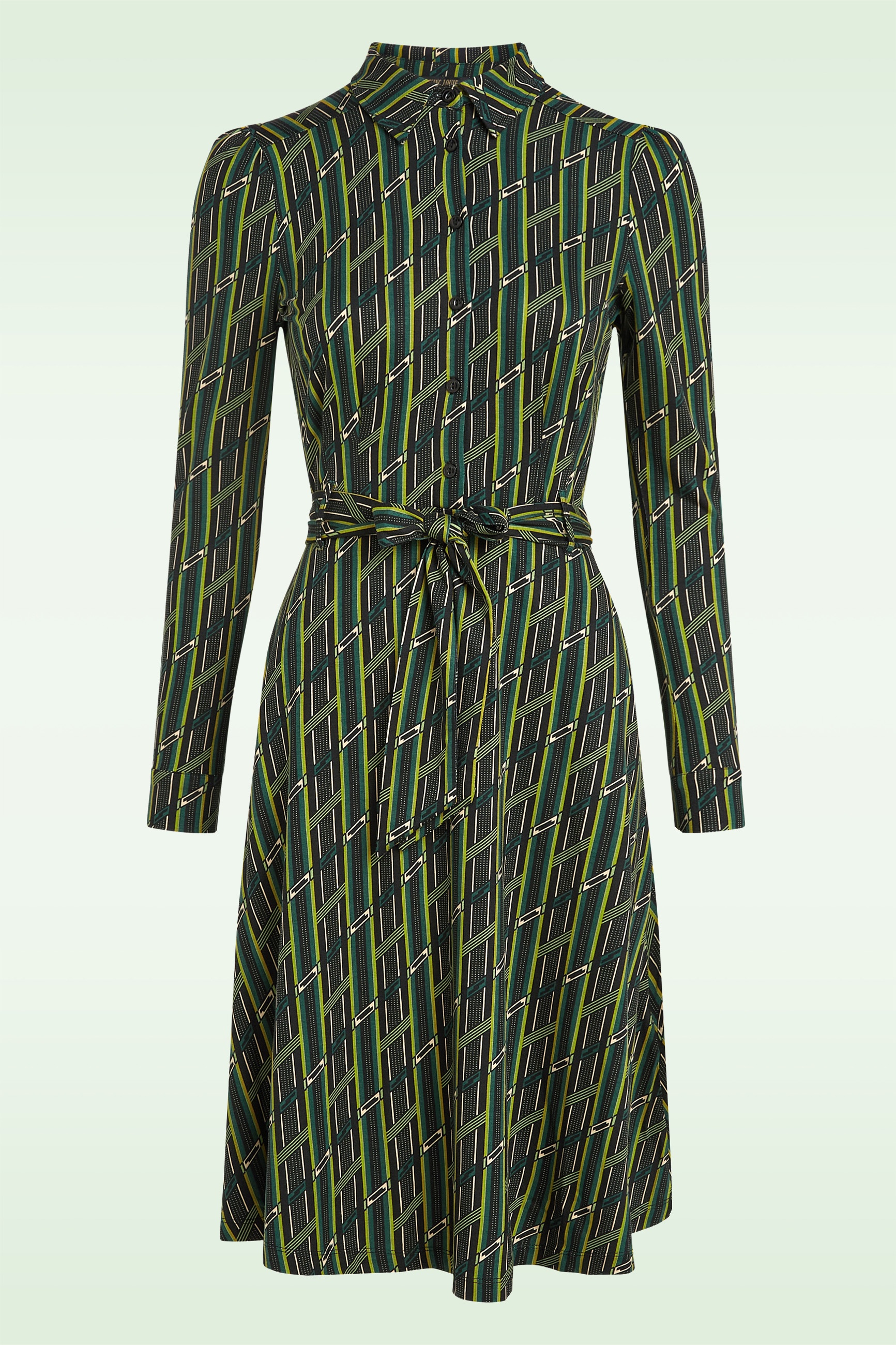 Abito King Louie Sheeva Geometrico Verde - Vestito A-Linea Con Cintura In Viscosa