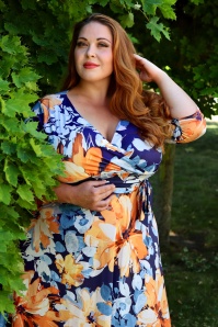 Vintage Chic for Topvintage - Topvintage exclusive ~ Aria Floral swing jurk in oranje en blauw 4