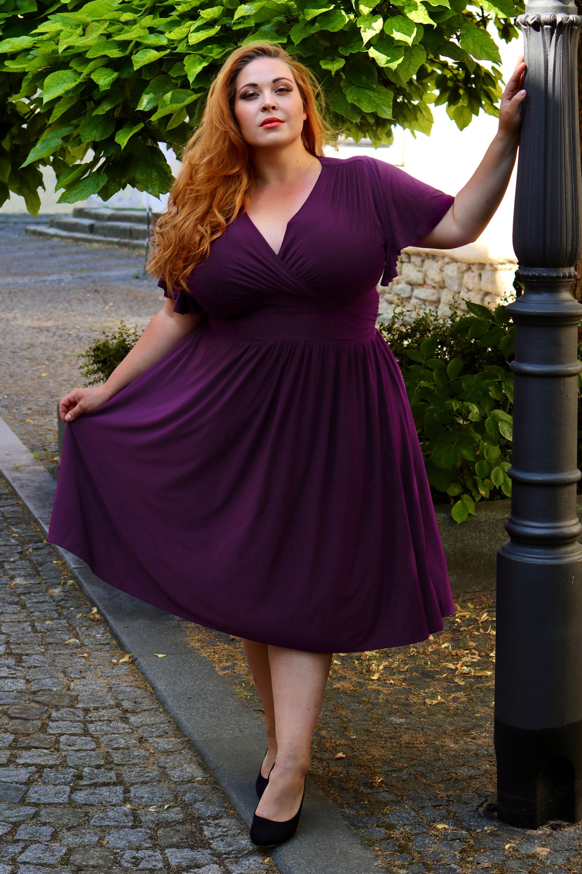 Vintage Chic for Topvintage - Topvintage exclusive ~ Sadie Slinky swing jurk in aubergine 5