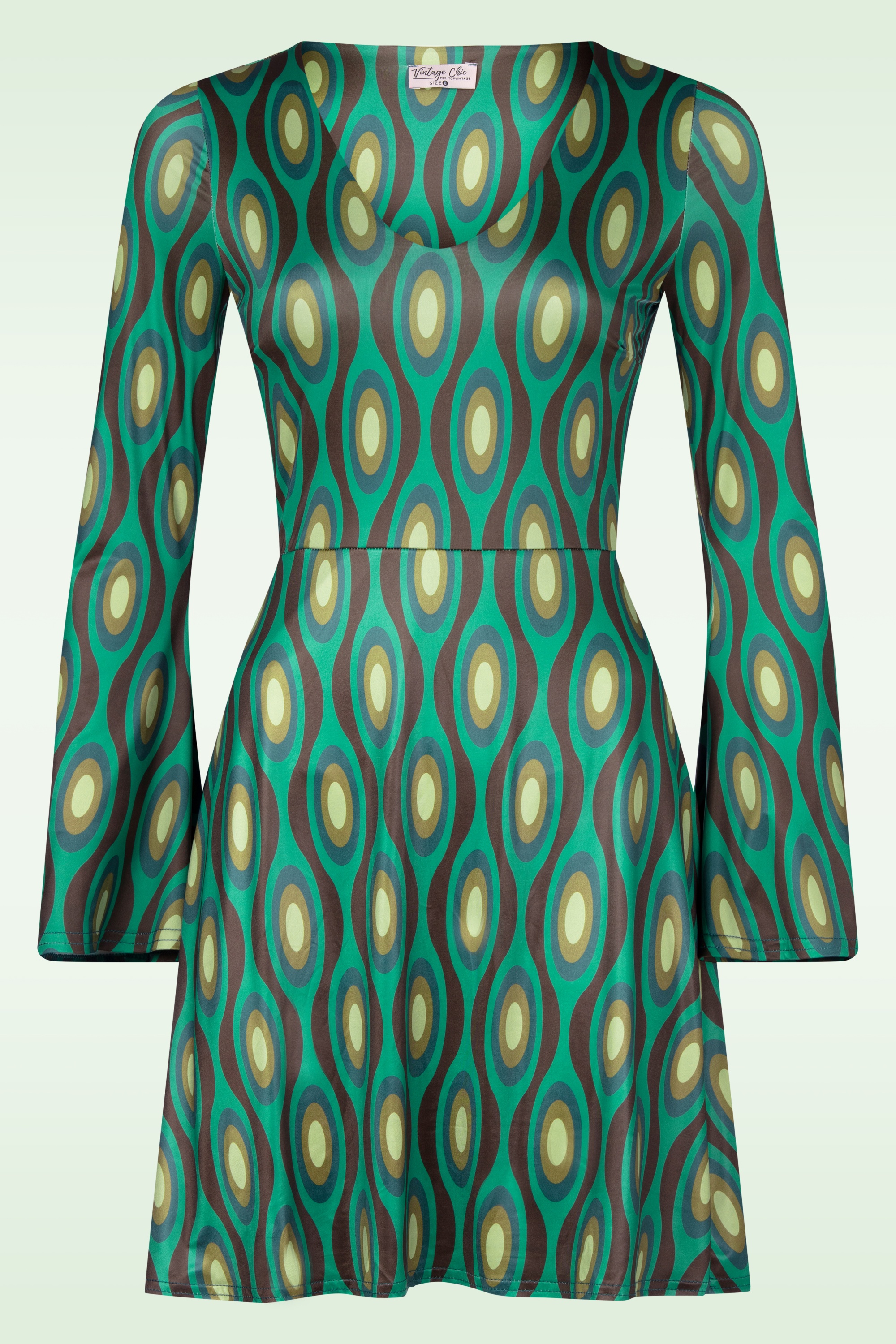 Vintage Chic for Topvintage - Poppy jurk met geometrische print in turquoise 