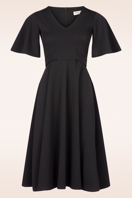 Vintage Chic for Topvintage - Brenda Schmetterlingsärmel Swingkleid in Schwarz