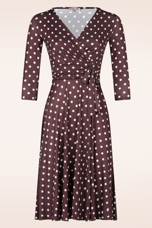 Vintage Chic for Topvintage - Aria polkadot swing jurk in bruin
