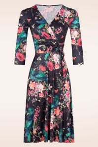 Vintage Chic for Topvintage - Aria Floral Swingkleid in Marineblau.