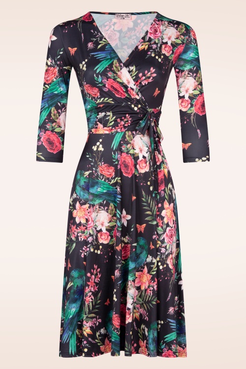 Vintage Chic for Topvintage - Aria Floral Swingkleid in Marineblau.