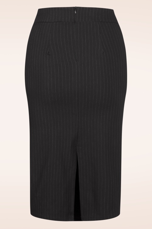 Vintage Chic for Topvintage - Jupe crayon à rayures tennis Loreen en bengaline noir et blanc 2