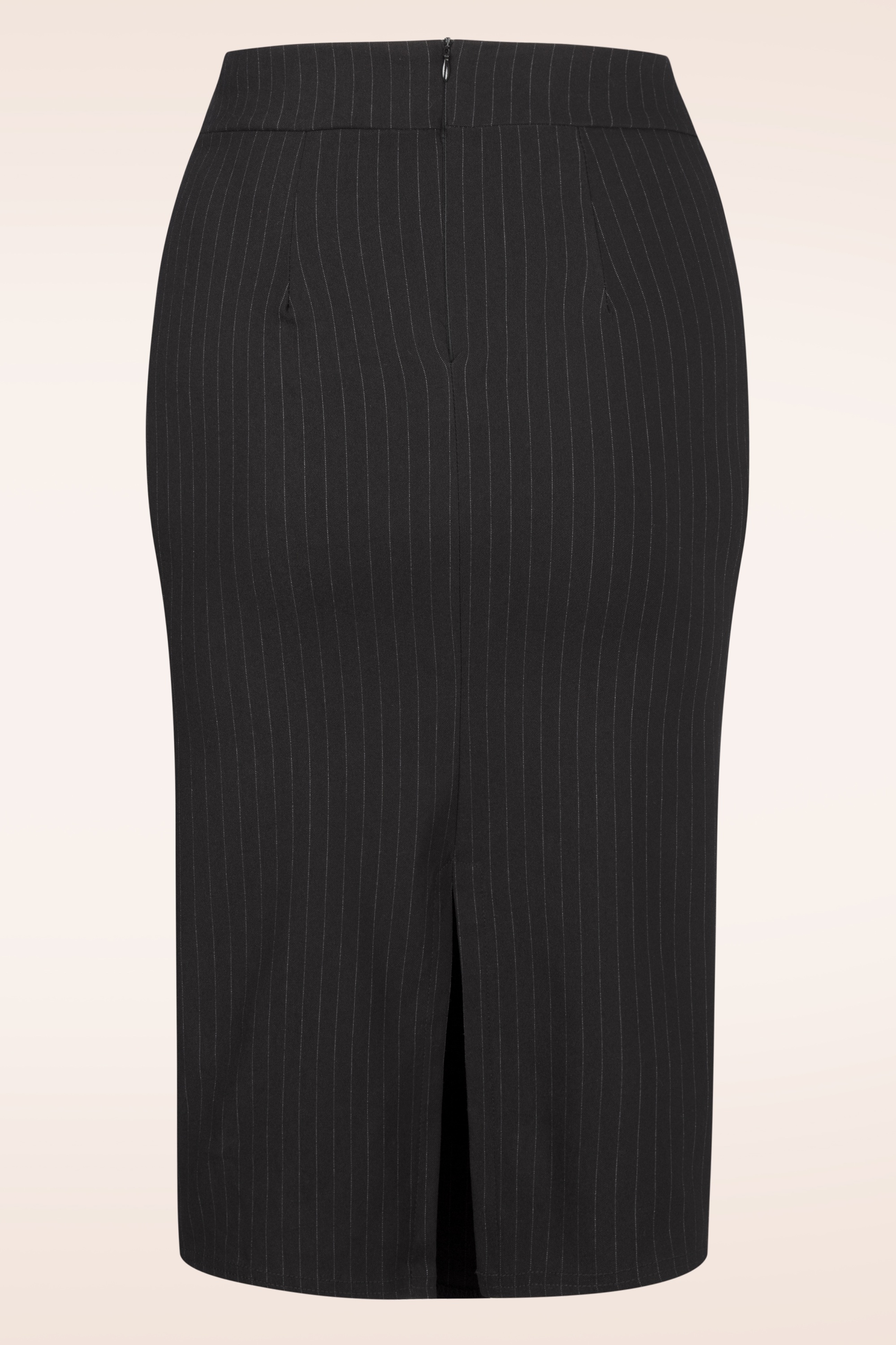 Vintage Chic for Topvintage - Loreen bengaline krijtstreep pencil rok in zwart en wit 2