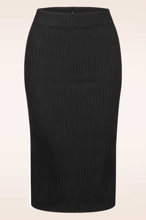 Vintage Chic for Topvintage - Jupe crayon à rayures tennis Loreen en bengaline noir et blanc