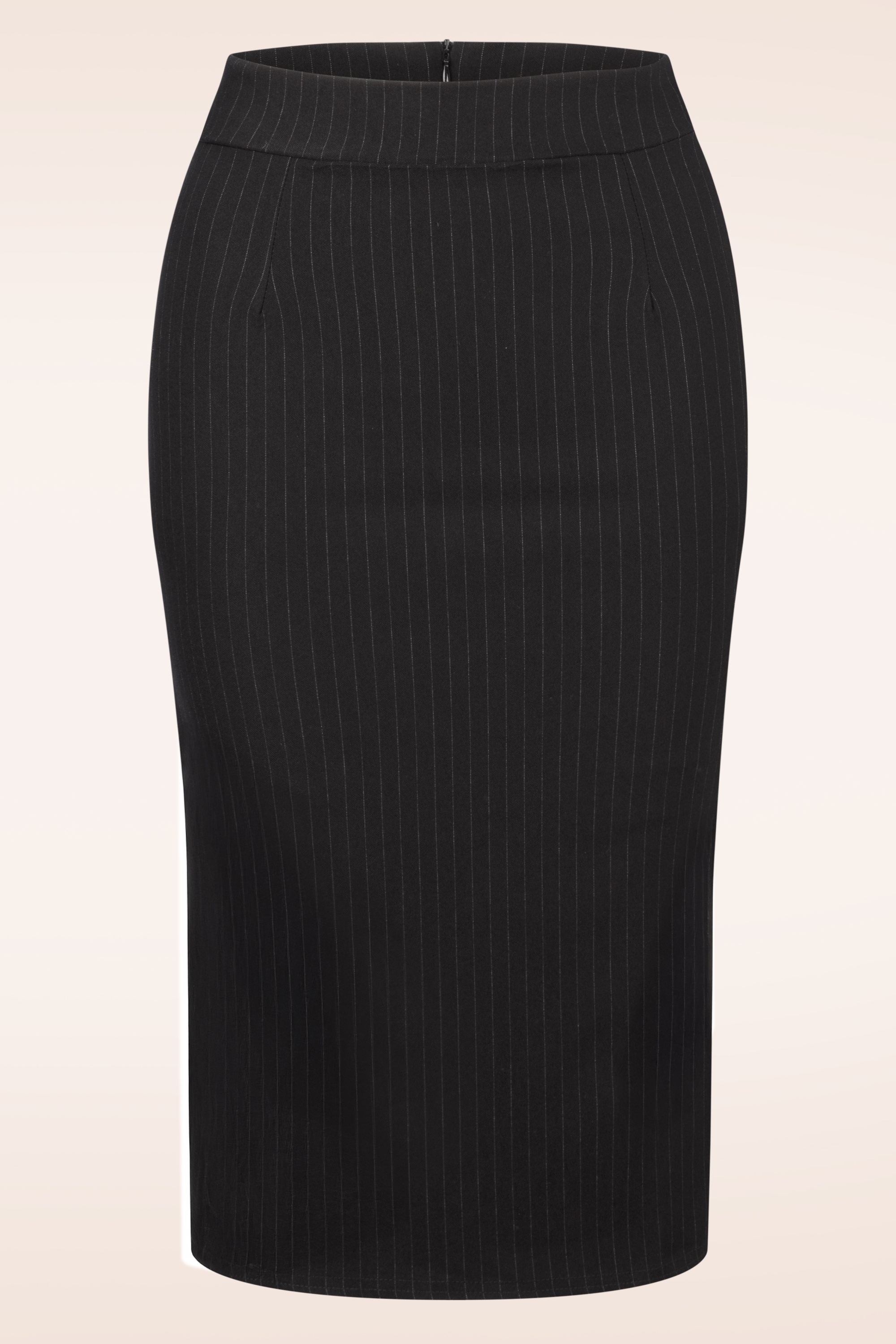 Vintage Chic for Topvintage - Loreen bengaline krijtstreep pencil rok in zwart en wit