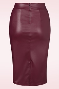 Vintage Chic for Topvintage - Lena lederlook pencil rok in wijnrood 2