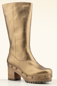 Grünbein - Alia Leather Clog Boots in Old Gold  2
