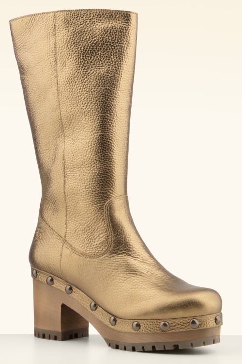 Grünbein - Alia Leder Clog Stiefel in Altgold 2