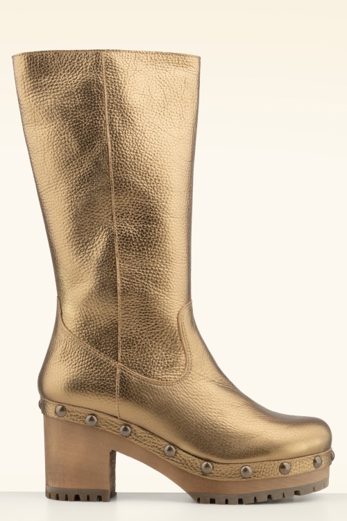 Grünbein - Alia Leder Clog Stiefel in Altgold