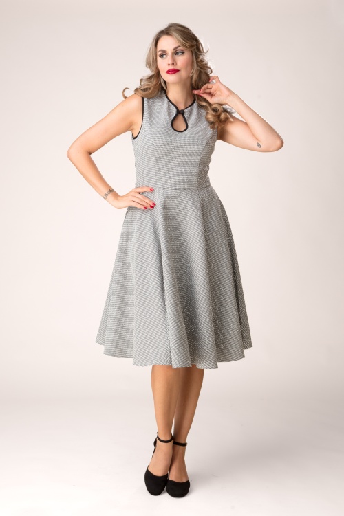 Banned Retro - Norah pied de poule swing jurk in zwart en wit