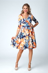 Vintage Chic for Topvintage - Topvintage exclusive ~ Aria Floral swing jurk in oranje en blauw