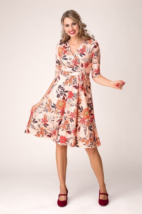 Vintage Chic for Topvintage - Aria Floral Swingkleid in Pfirsich