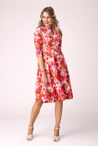 Vintage Chic for Topvintage - Robe Nina Autumn Rose Swing en Rouge
