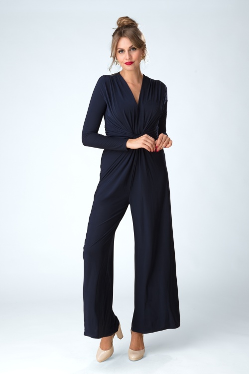 Vintage Chic for Topvintage - Hallie knotted jumpsuit in marineblauw