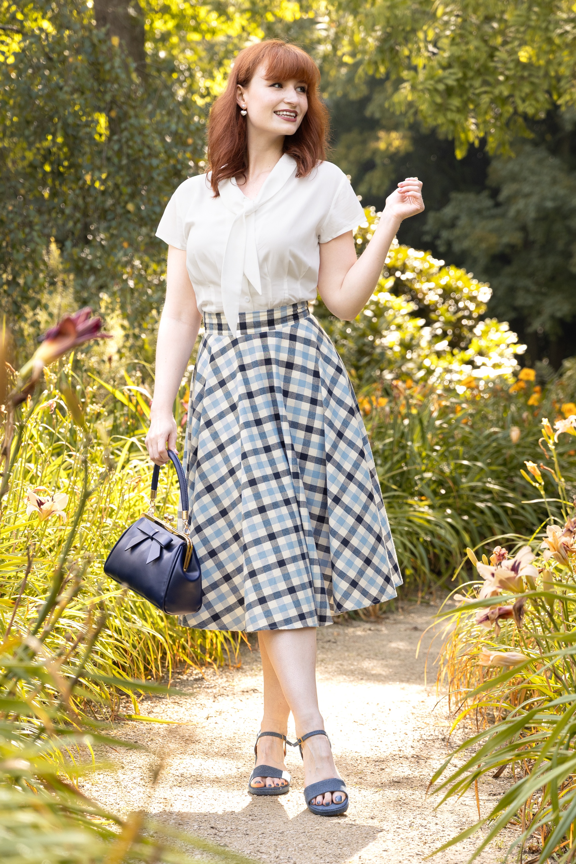 Banned Retro - Sea Blue geruite rok in marineblauw