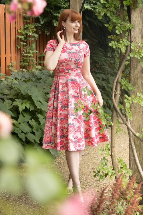 Topvintage Boutique Collection - Robe évasée fleurie Adriana en rose