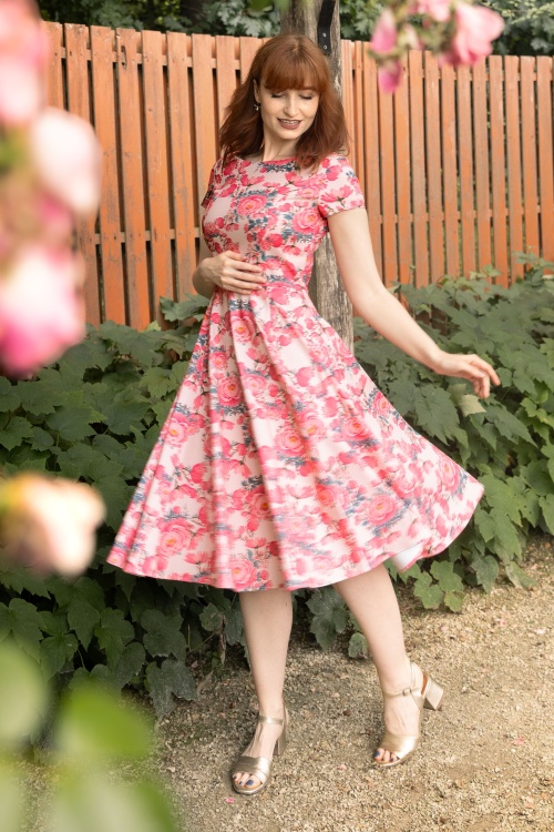 Topvintage Boutique Collection - Adriana Floral Swingkleid in Pink 4