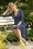 Vintage Chic for Topvintage - Colette polka dot swing jurk in marineblauw