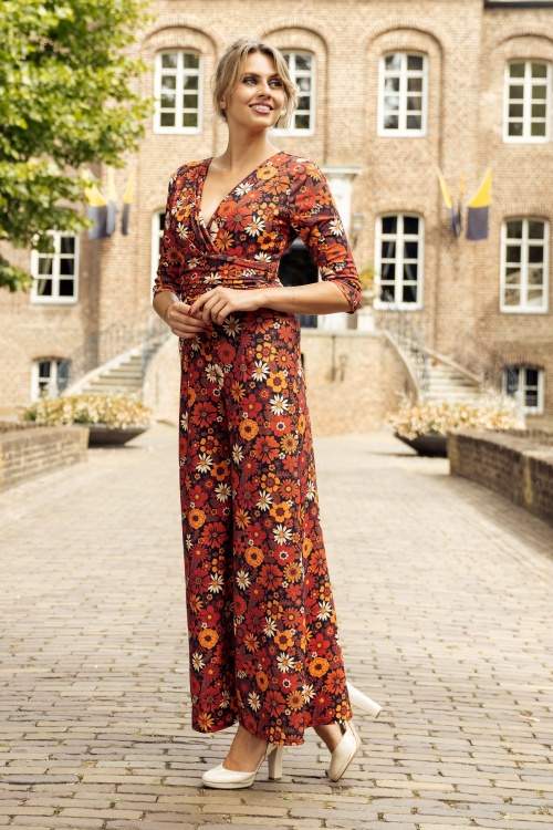 Vintage Chic for Topvintage - Savannah Floral Jumpsuit in Dunkelorange