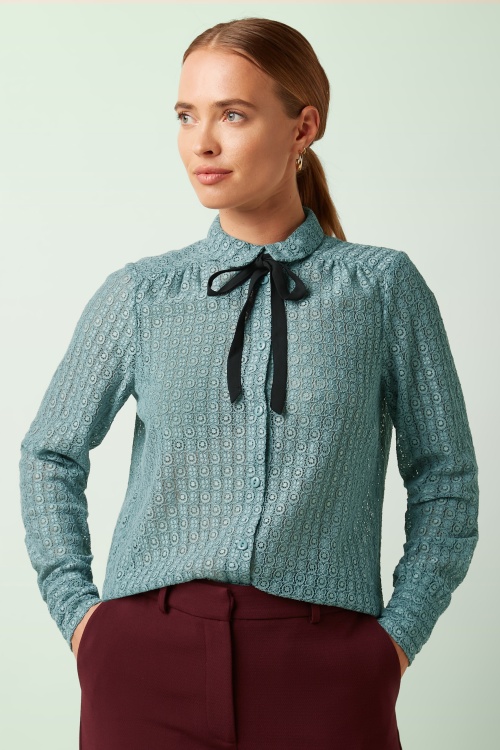 King Louie - Elia Branco Lace blouse in zilverblauw 3