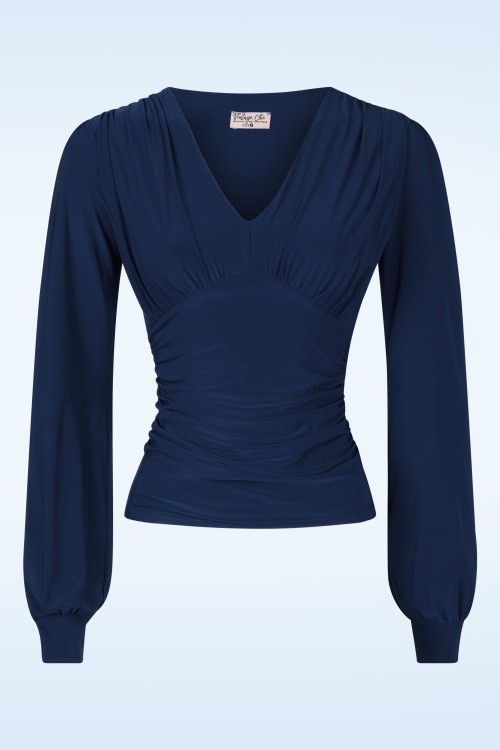 Vintage Chic for Topvintage - Haut à manches longues Abigail en bleu marine