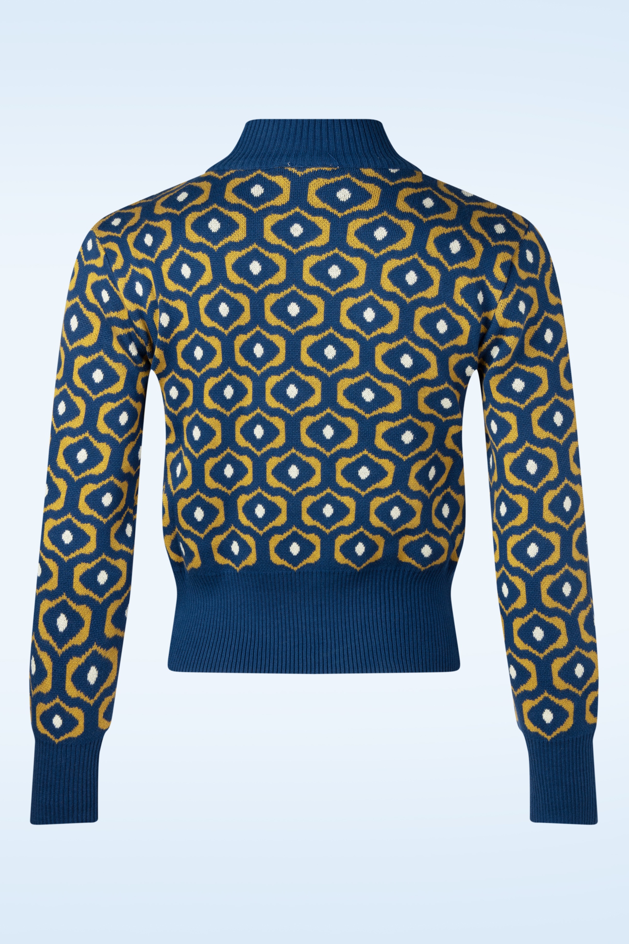 Circus - Eye gebreide trui in navy en mosterdgeel 3