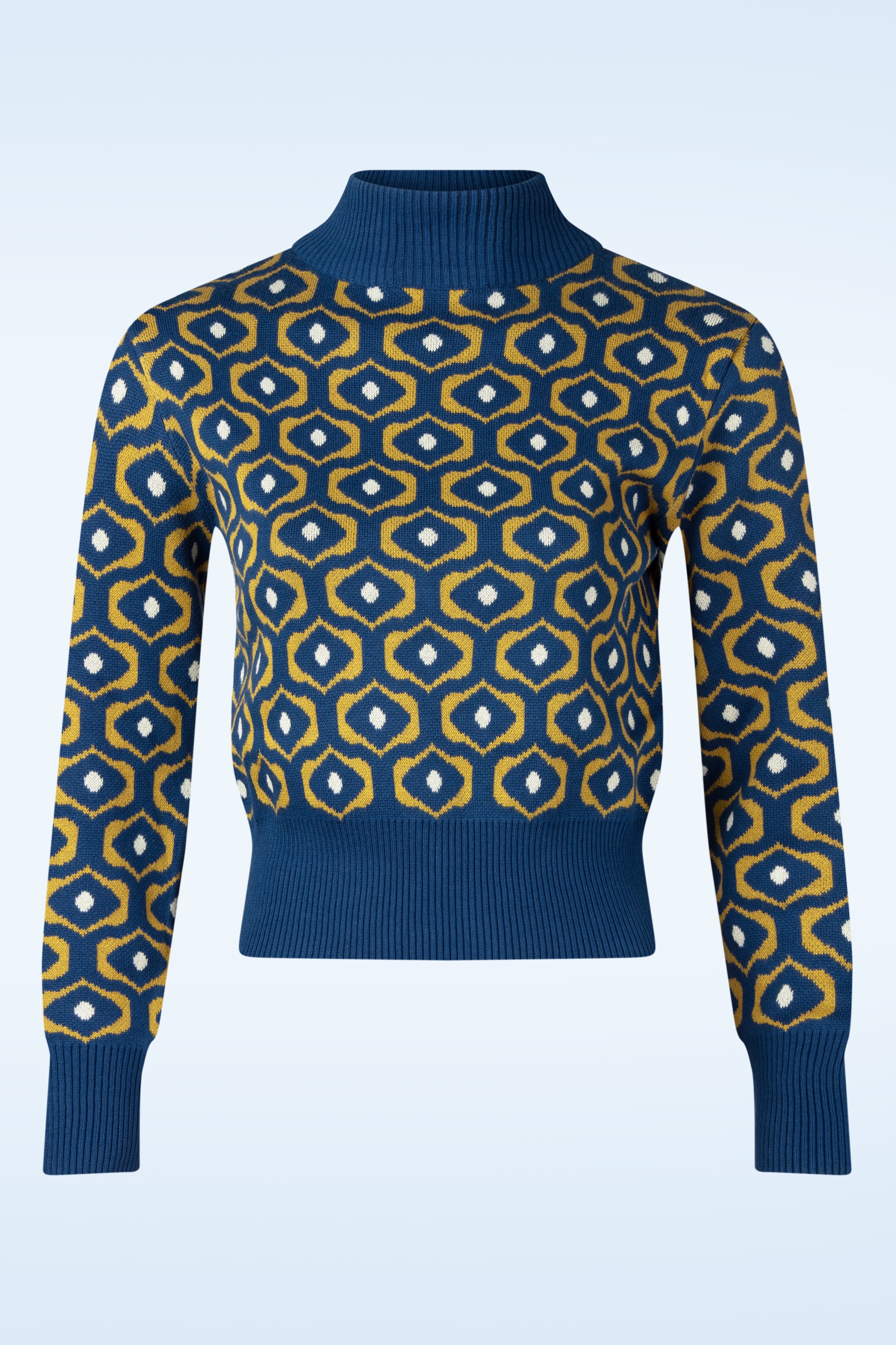 Circus - Eye gebreide trui in navy en mosterdgeel