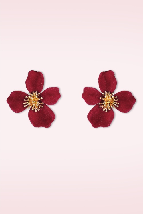Day&Eve by Go Dutch Label - Velvet Flower Stud Ohrringe in Dunkelrot 2