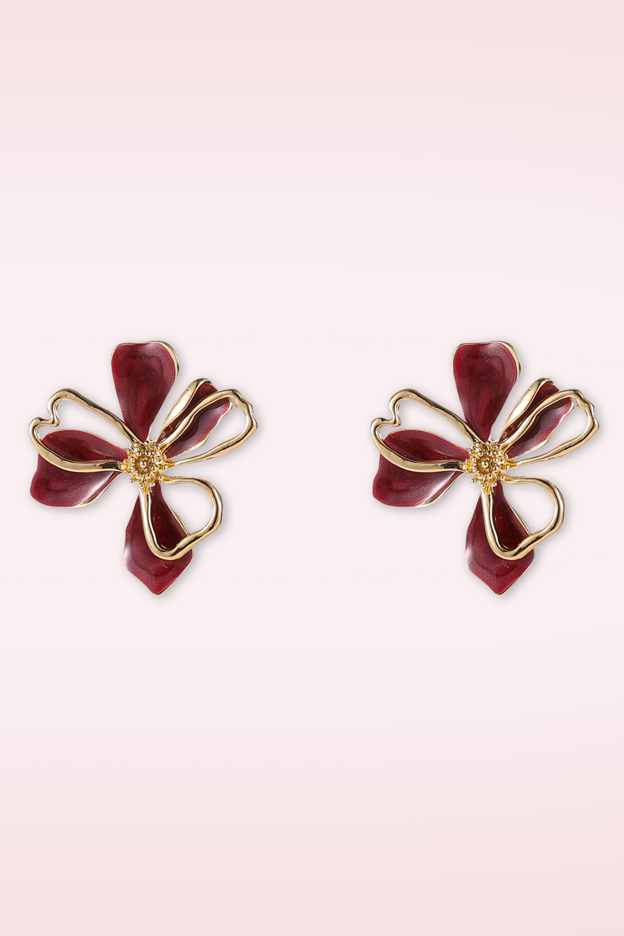 Day&Eve by Go Dutch Label - Flower Stud Ohrringe in Gold und Dunkelrot 2