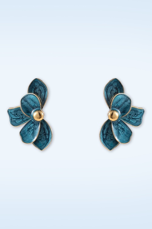 Day&Eve by Go Dutch Label - Flower Stud Ohrringe in Gold und Blau 2