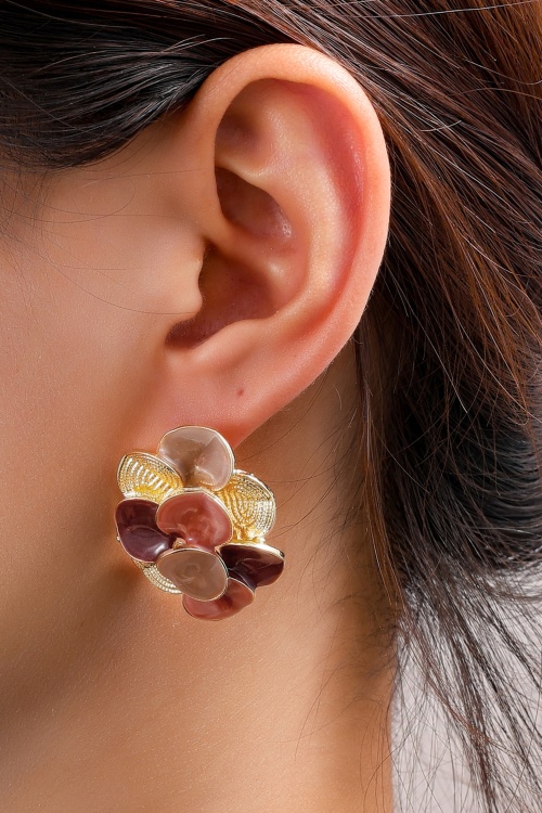 Day&Eve by Go Dutch Label - Lovely Petals Stud Ohrringe in Gold und Braun