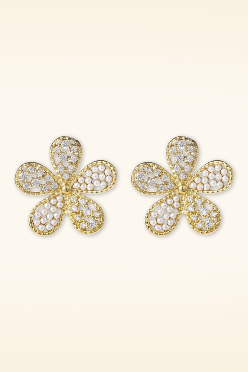 Day&Eve by Go Dutch Label - Glänzende Flower Stud Ohrringe in Gold 2
