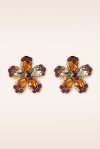 Day&Eve by Go Dutch Label - Stone Stud Flower Ohrringe in Gold und Braun. 2