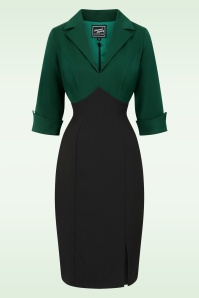 Glamour Bunny Business Babe - Dianne Two Toned pencil jurk in zwart en groen 2