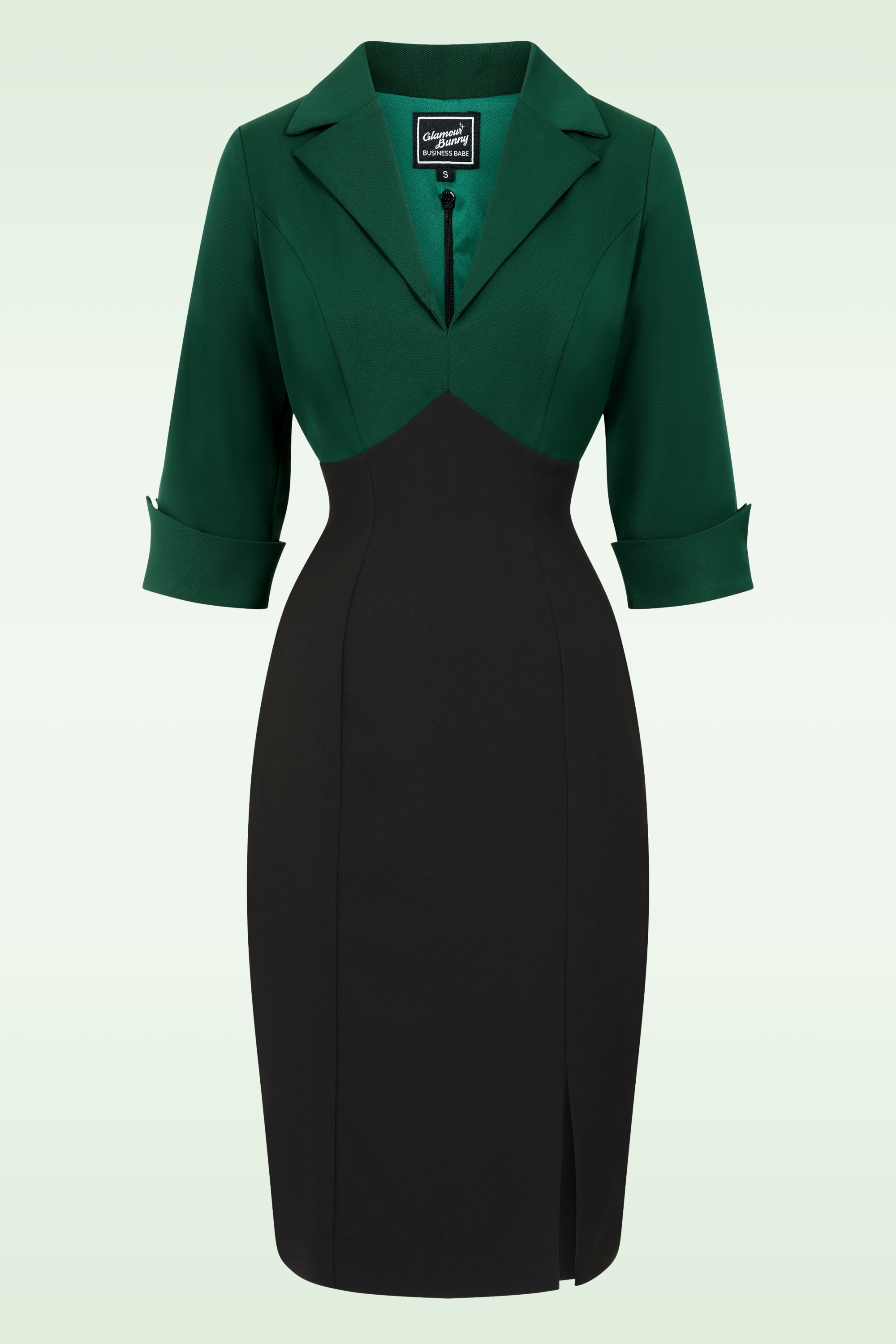 Glamour Bunny Business Babe - Dianne Two Toned pencil jurk in zwart en groen 2
