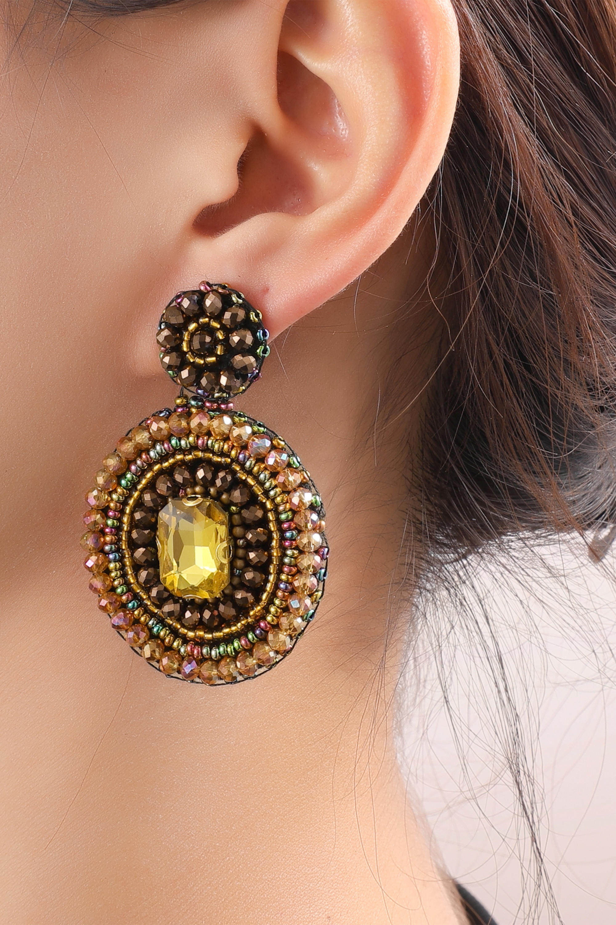 Day&Eve by Go Dutch Label - Big Stone Dangle Earrings in Brown