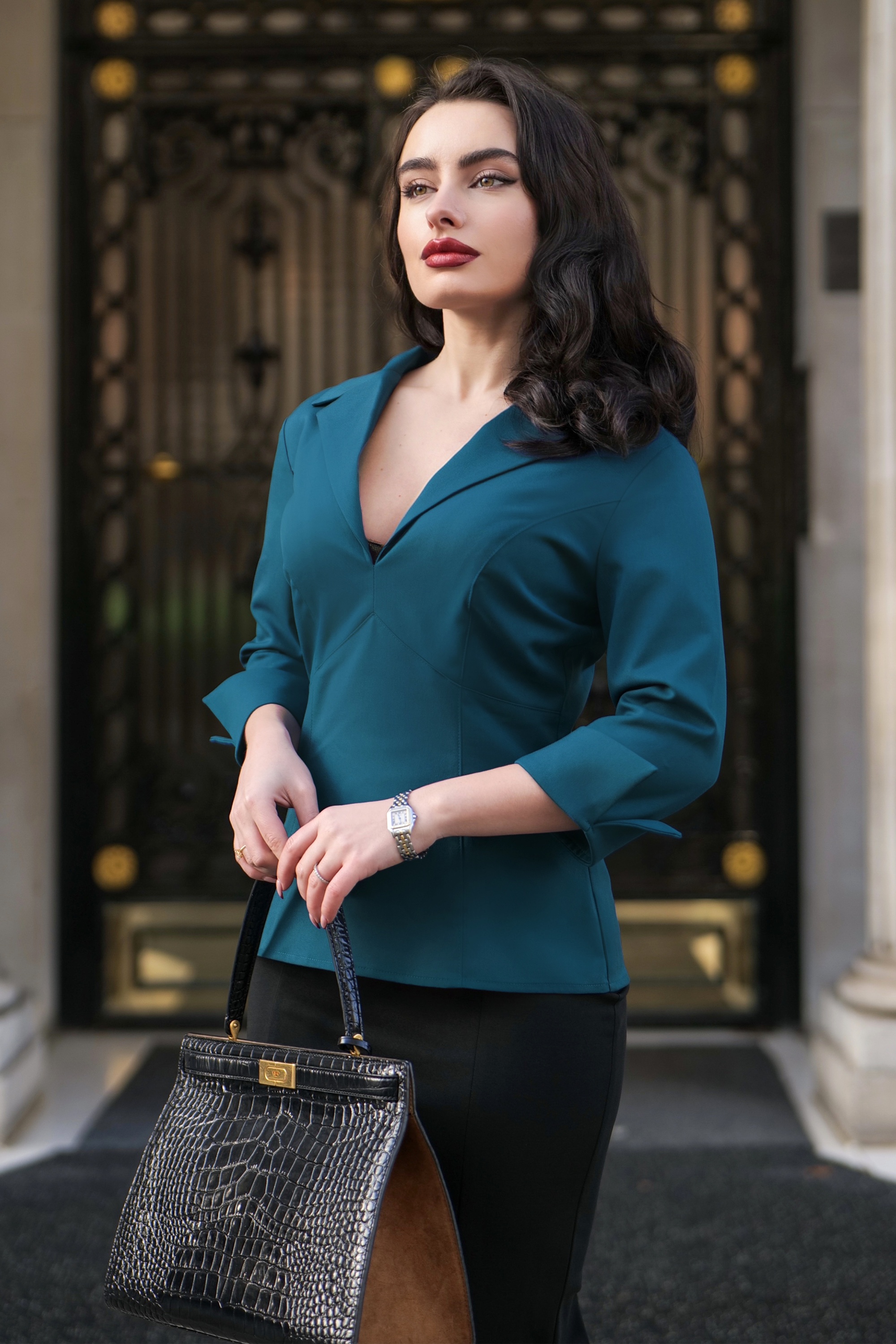 Glamour Bunny Business Babe - Dianne blouse in petrol