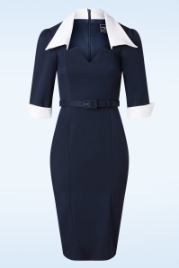 Glamour Bunny Business Babe - Lorelei Lee pencil jurk in marineblauw 2