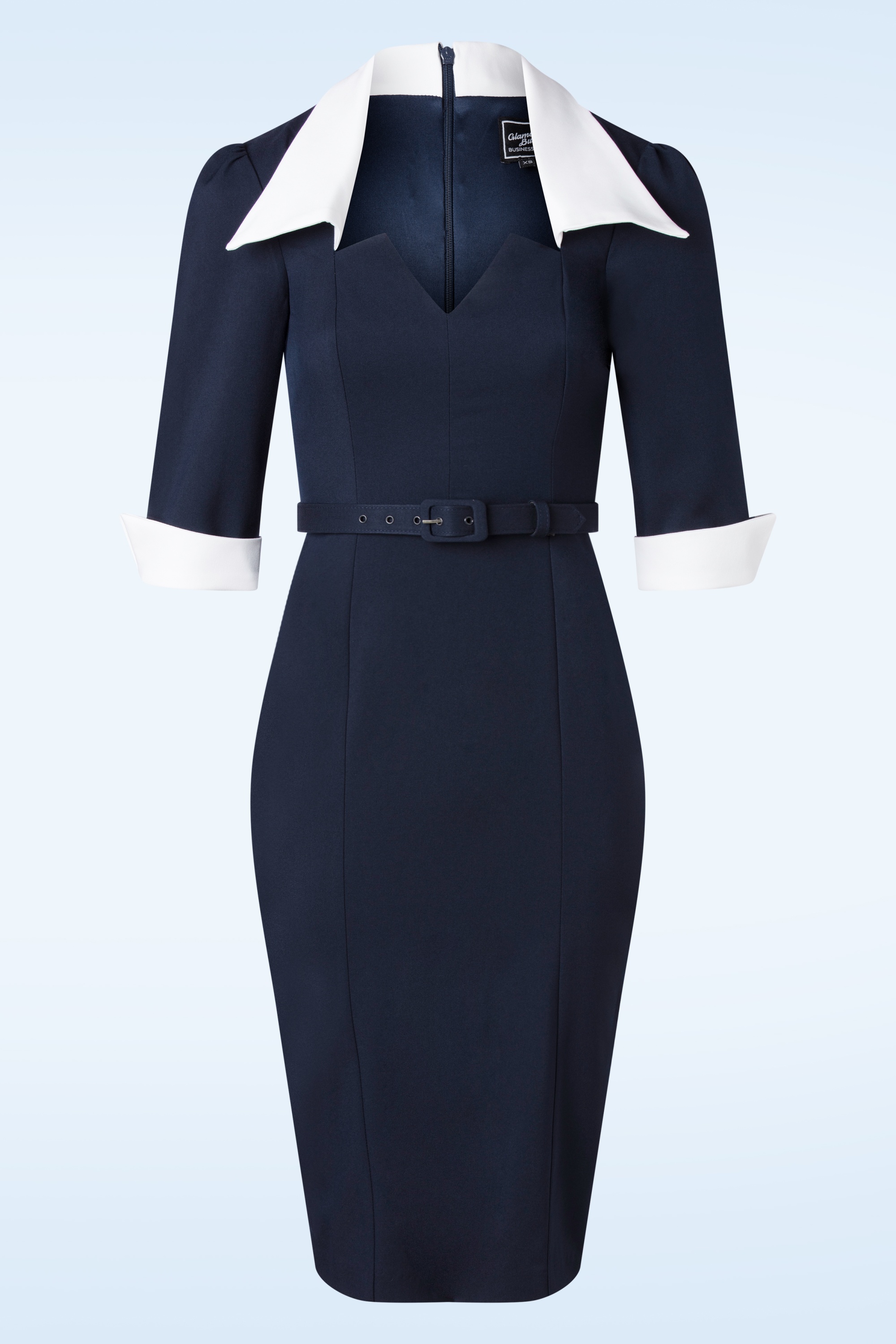 Glamour Bunny Business Babe - Lorelei Lee pencil jurk in marineblauw 2