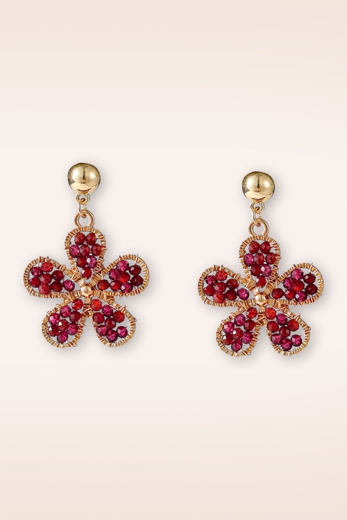 Day&Eve by Go Dutch Label - Blumen Dangle Stud Ohrringe in Bordeauxrot 2