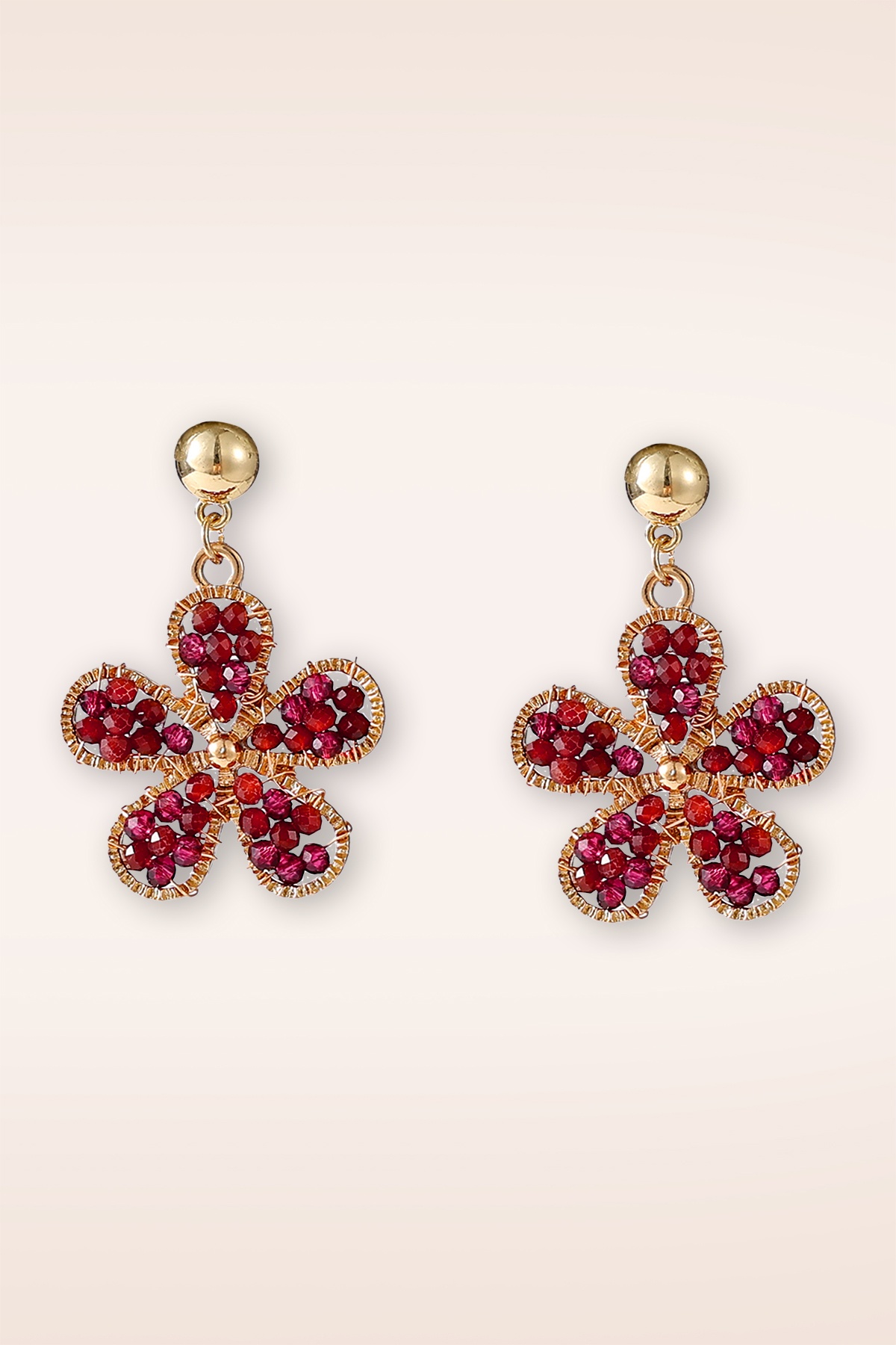 Day&Eve by Go Dutch Label - Flower Dangle Stud oorbellen in bordeauxrood 2