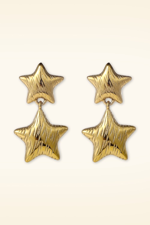 [Golden dew] 韓国☆18K Gold☆Cantabile Classic 2C Earring Day&Eve by Go Dutch Label Double Star Stud Earrings in Gold
